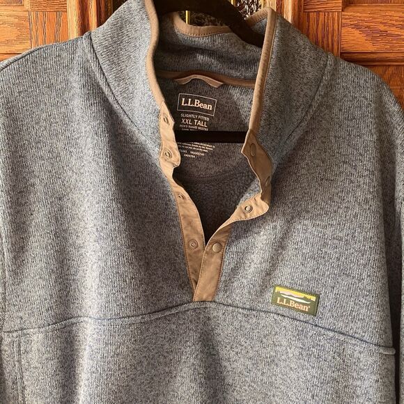 LL Bean Mens Sweater Fleece Pullover Jacket Blue 1/4 Snap Slightly Fitted XXLT - Picture 5 of 14